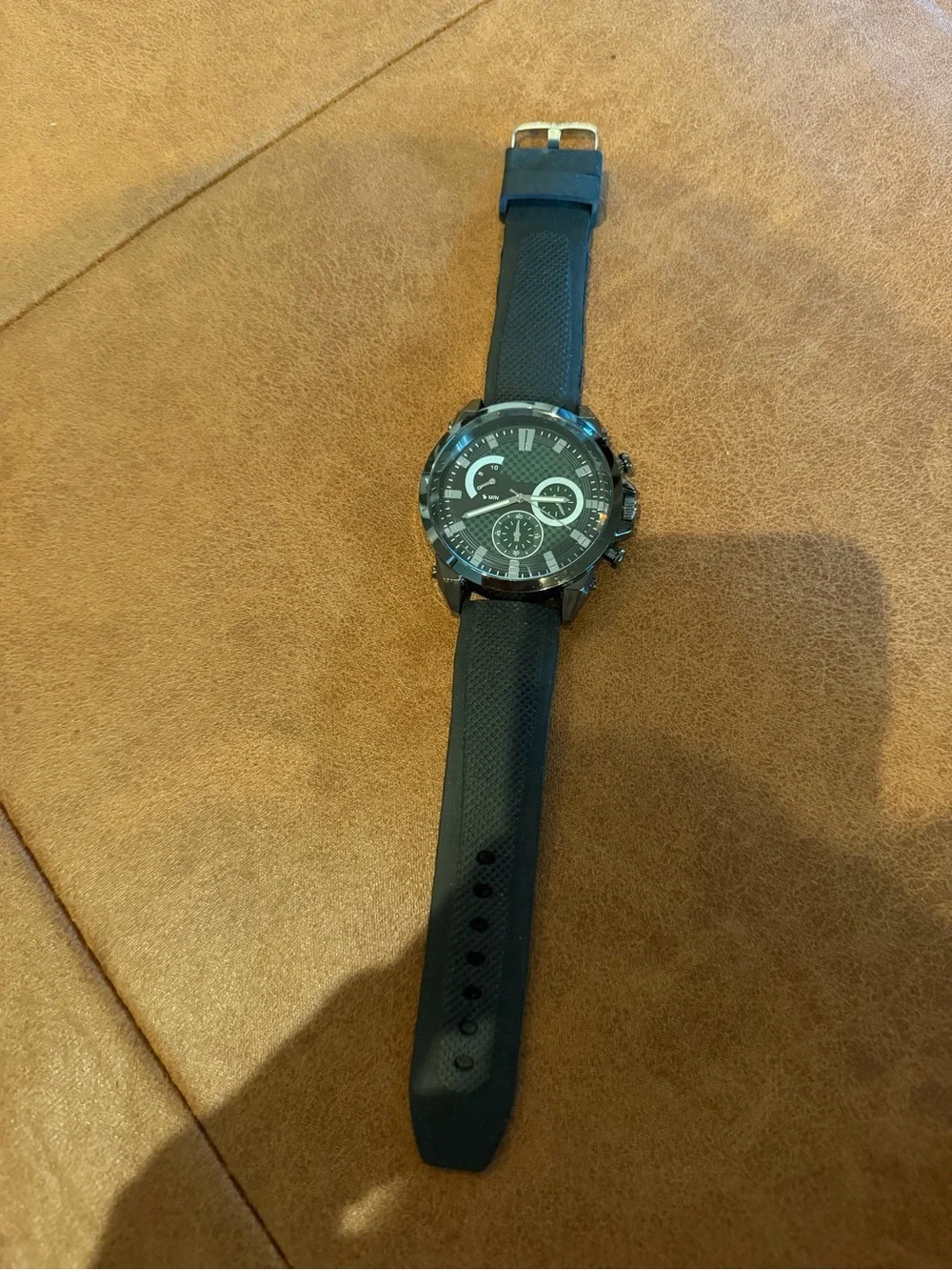 Unisex Black Casual Fashion Wristwatch with Textured Silicone Band